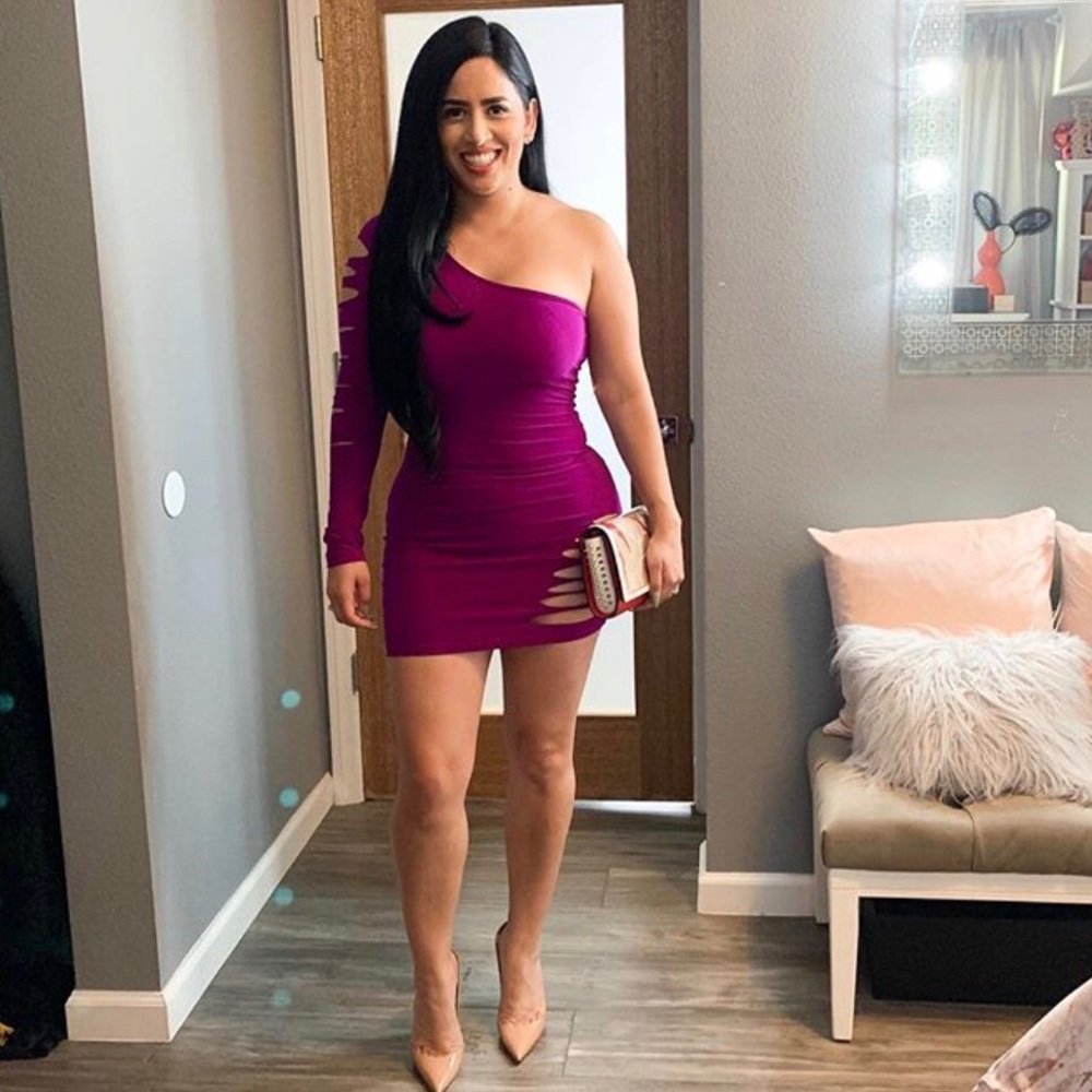 Purple one sleeve dress